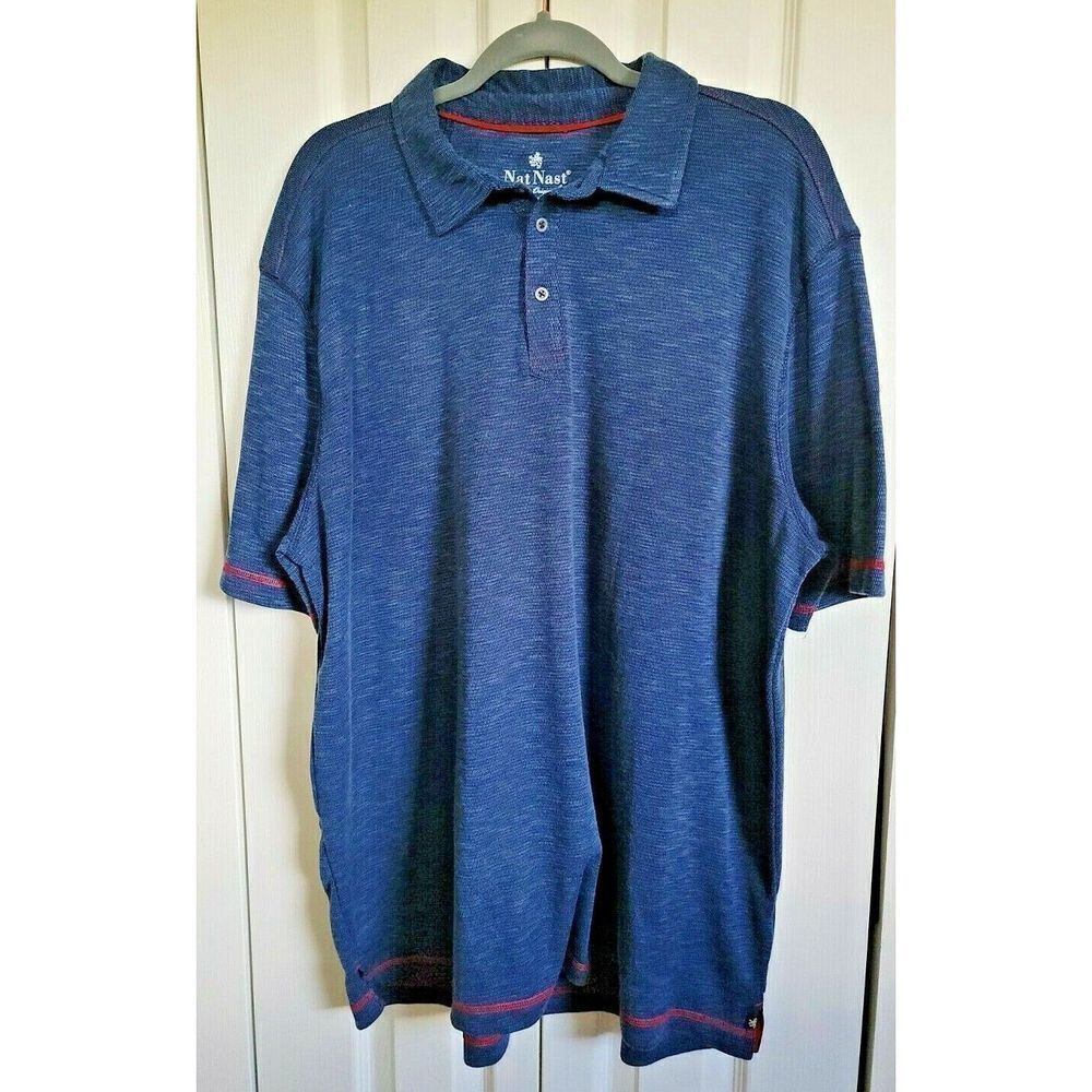 Nat Nast Luxury Originals Men's Polo Shirt 2XL XXL Cotton/Poly‎ Blend Blue/Red